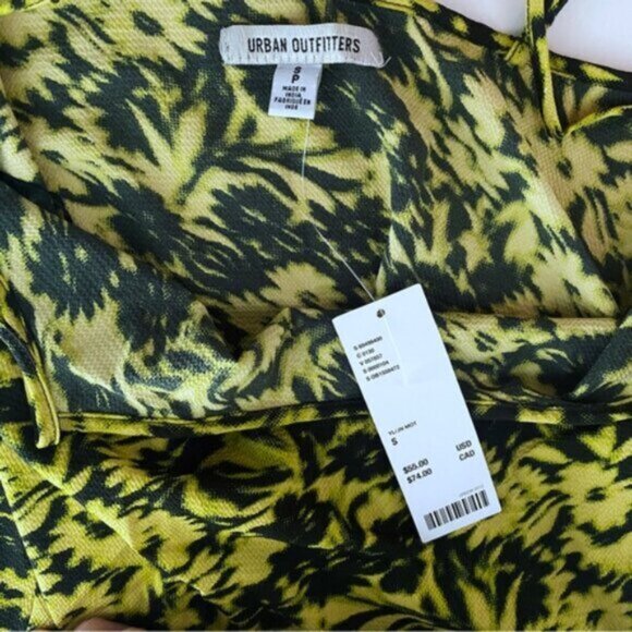 Urban Outfitters | Camille Mini Frock Dress Yellow Green Digitized Floral Print - Picture 14 of 16